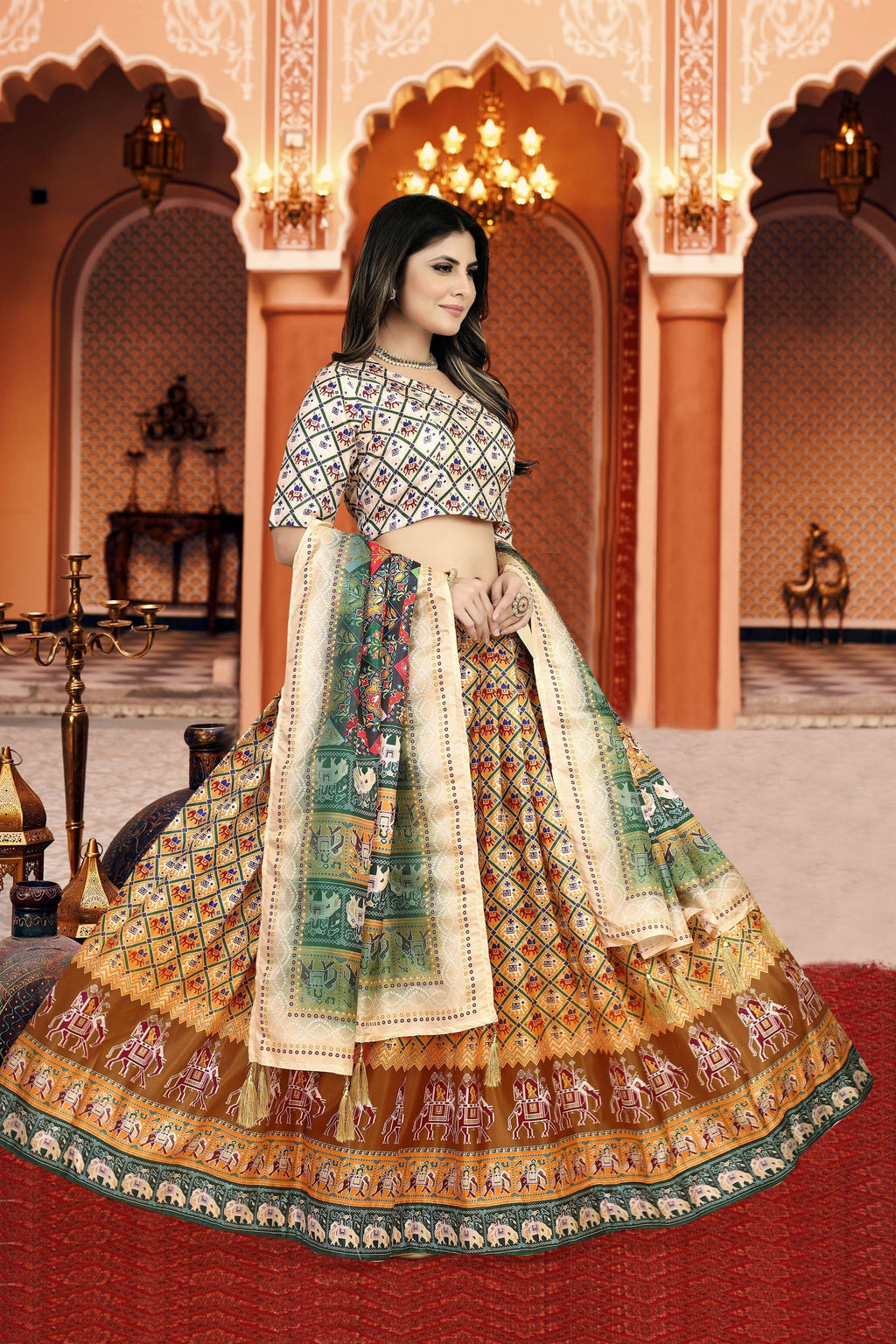 Sonakshi Women's Multicolor Dola Silk Digital Printed Lehenga Choli With Dupatta | Grocsy