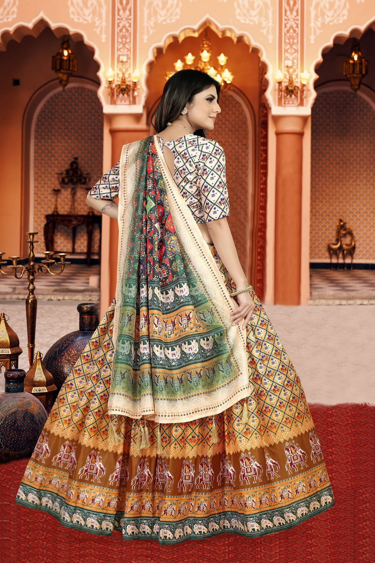 Sonakshi Women's Multicolor Dola Silk Digital Printed Lehenga Choli With Dupatta | Grocsy