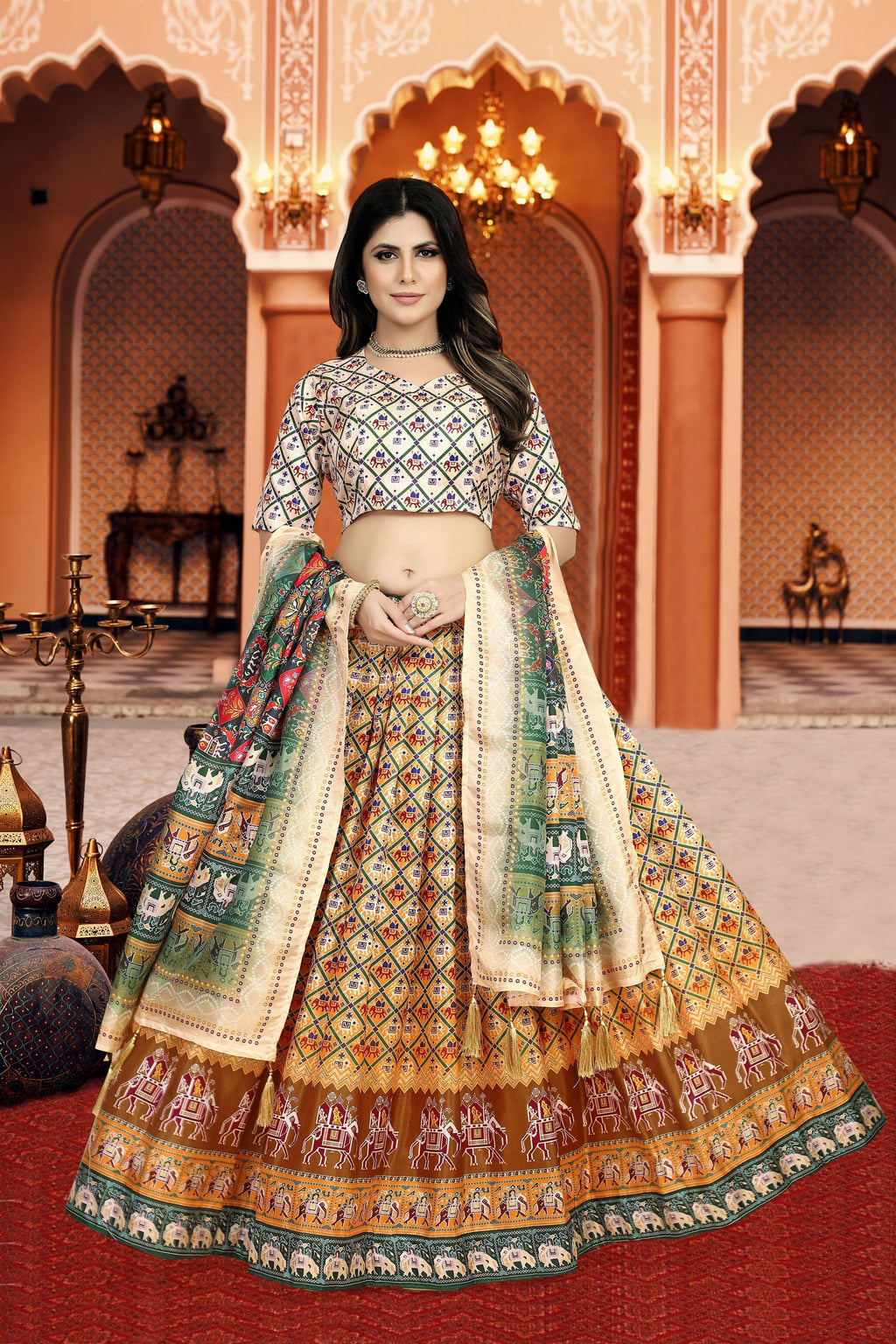 Sonakshi Women's Multicolor Dola Silk Digital Printed Lehenga Choli With Dupatta | Grocsy