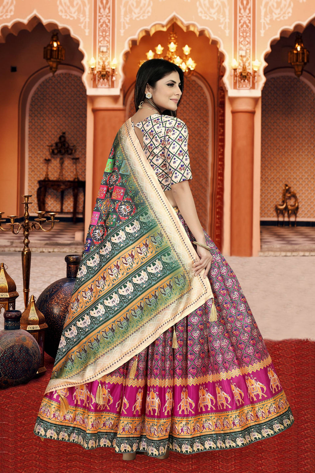 Sonakshi Women's Multicolor Dola Silk Digital Printed Lehenga Choli With Dupatta | Grocsy