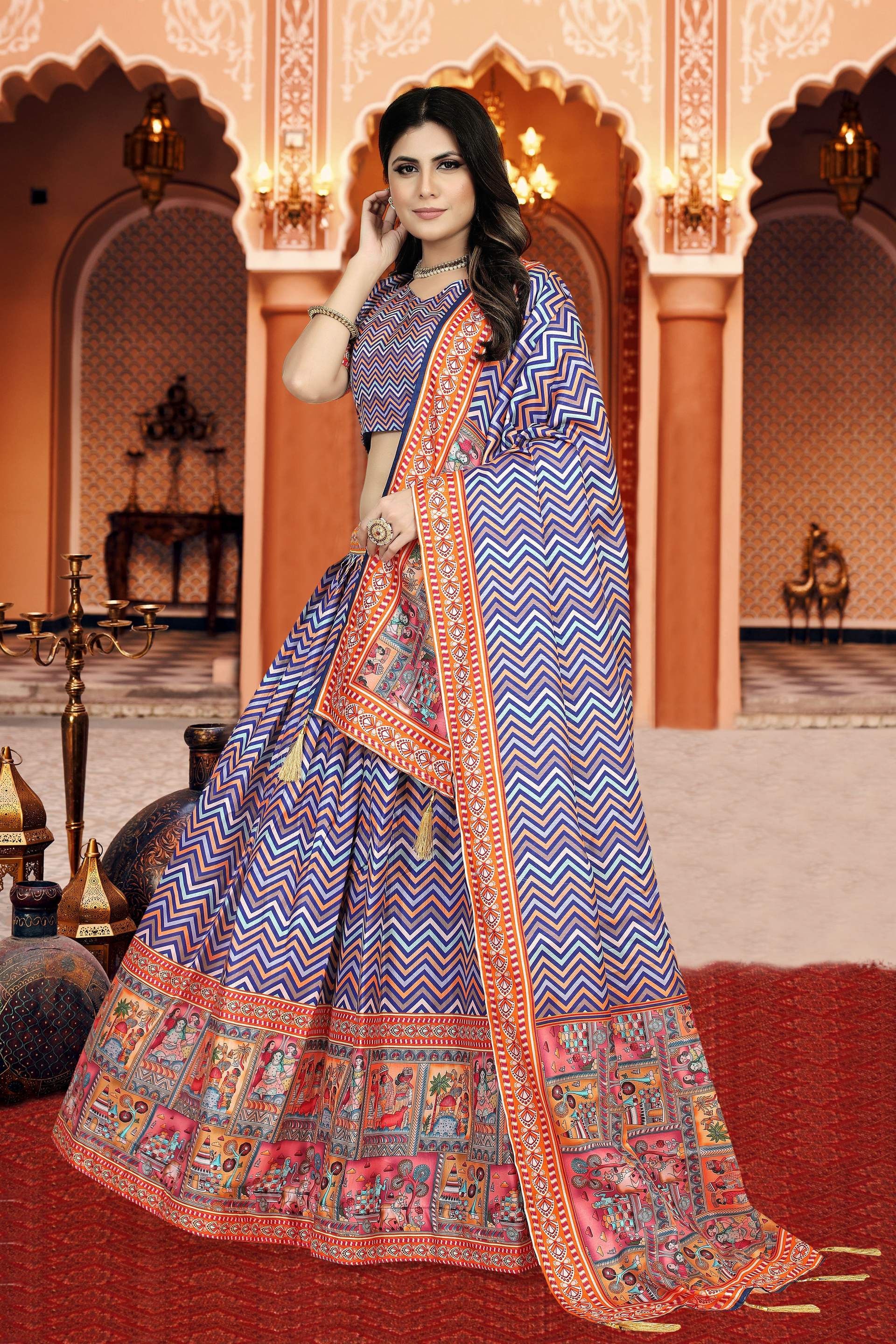 Sonakshi Women's Multicolor Dola Silk Digital Printed Lehenga Choli With Dupatta | Grocsy
