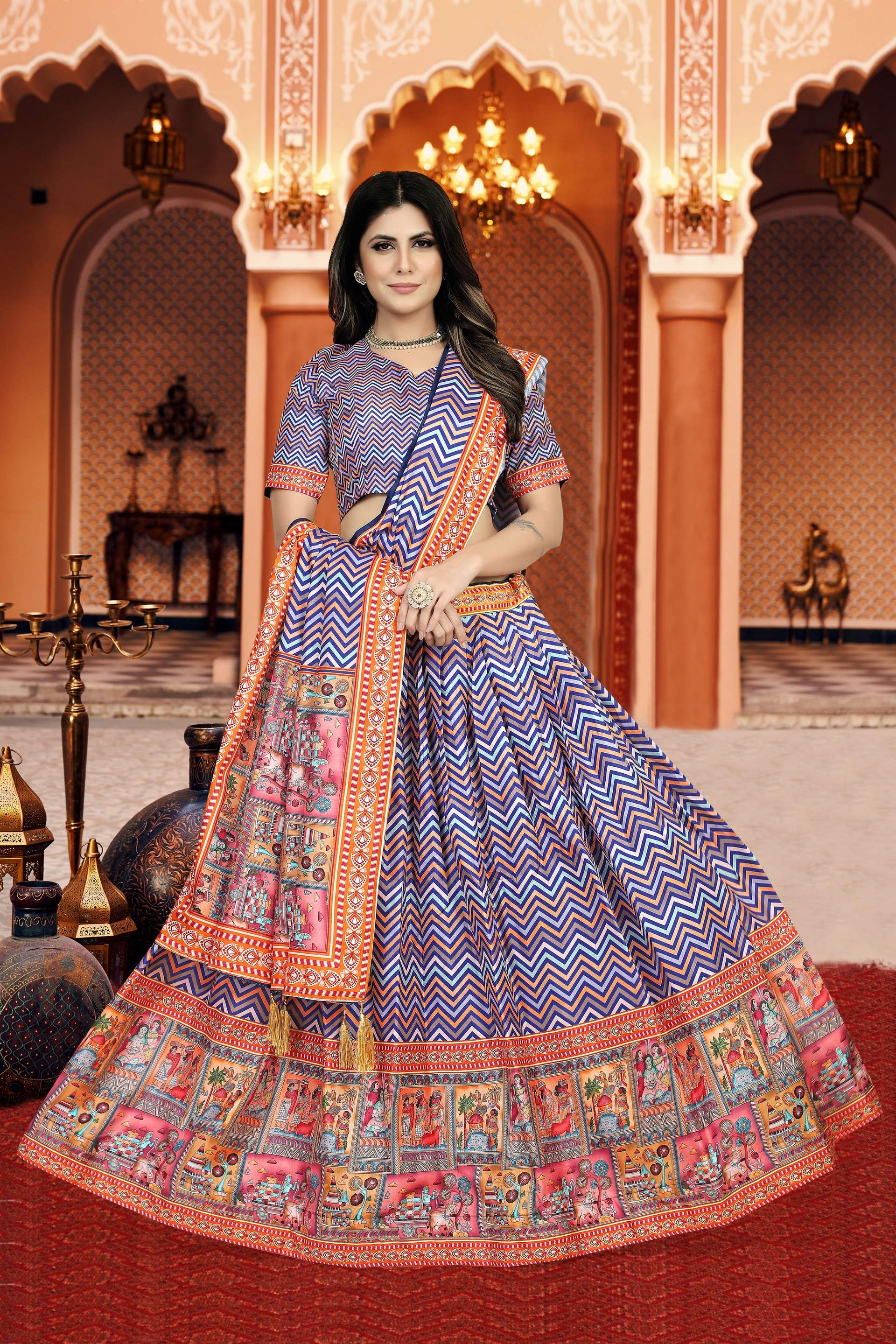 Sonakshi Women's Multicolor Dola Silk Digital Printed Lehenga Choli With Dupatta | Grocsy