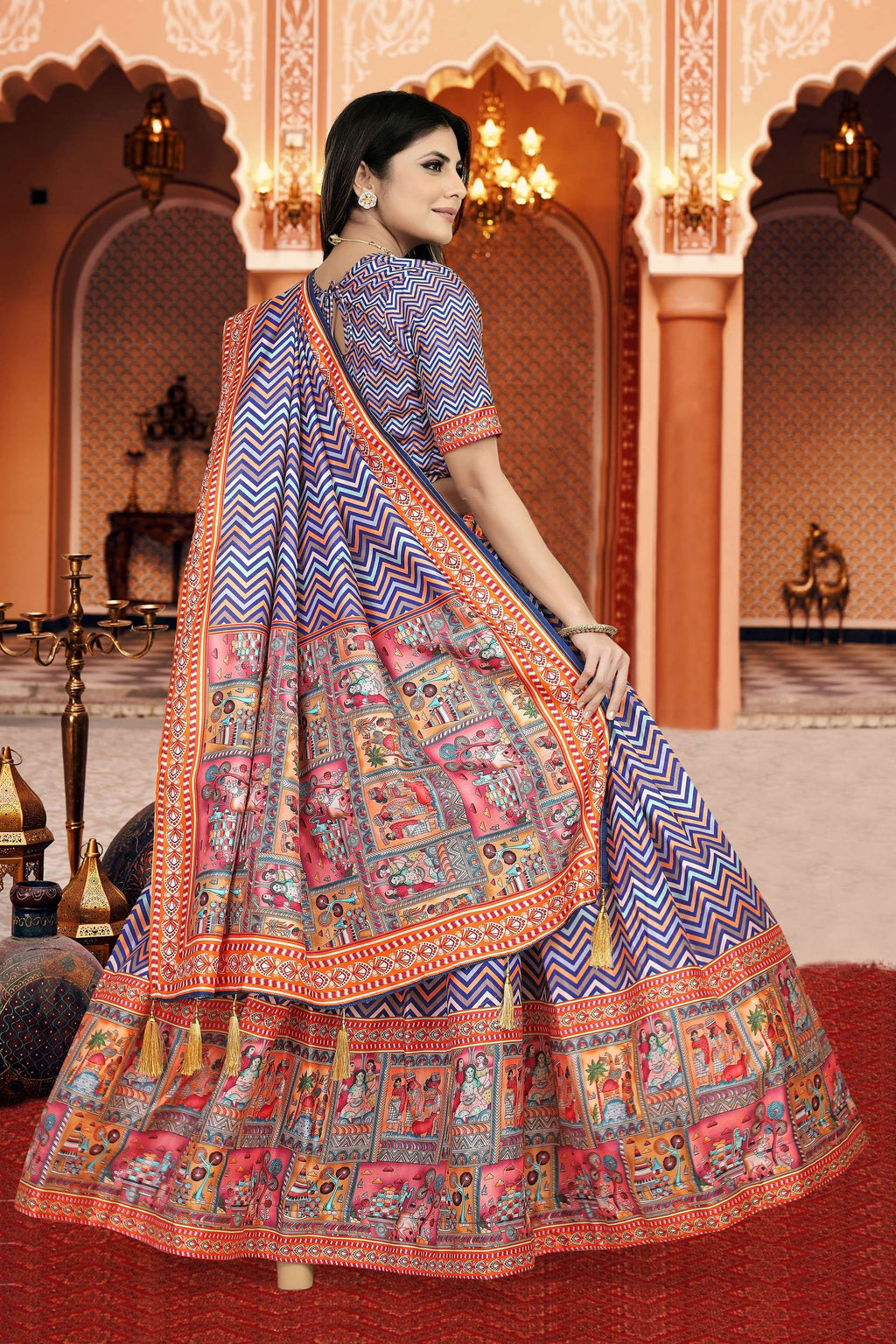 Sonakshi Women's Multicolor Dola Silk Digital Printed Lehenga Choli With Dupatta | Grocsy