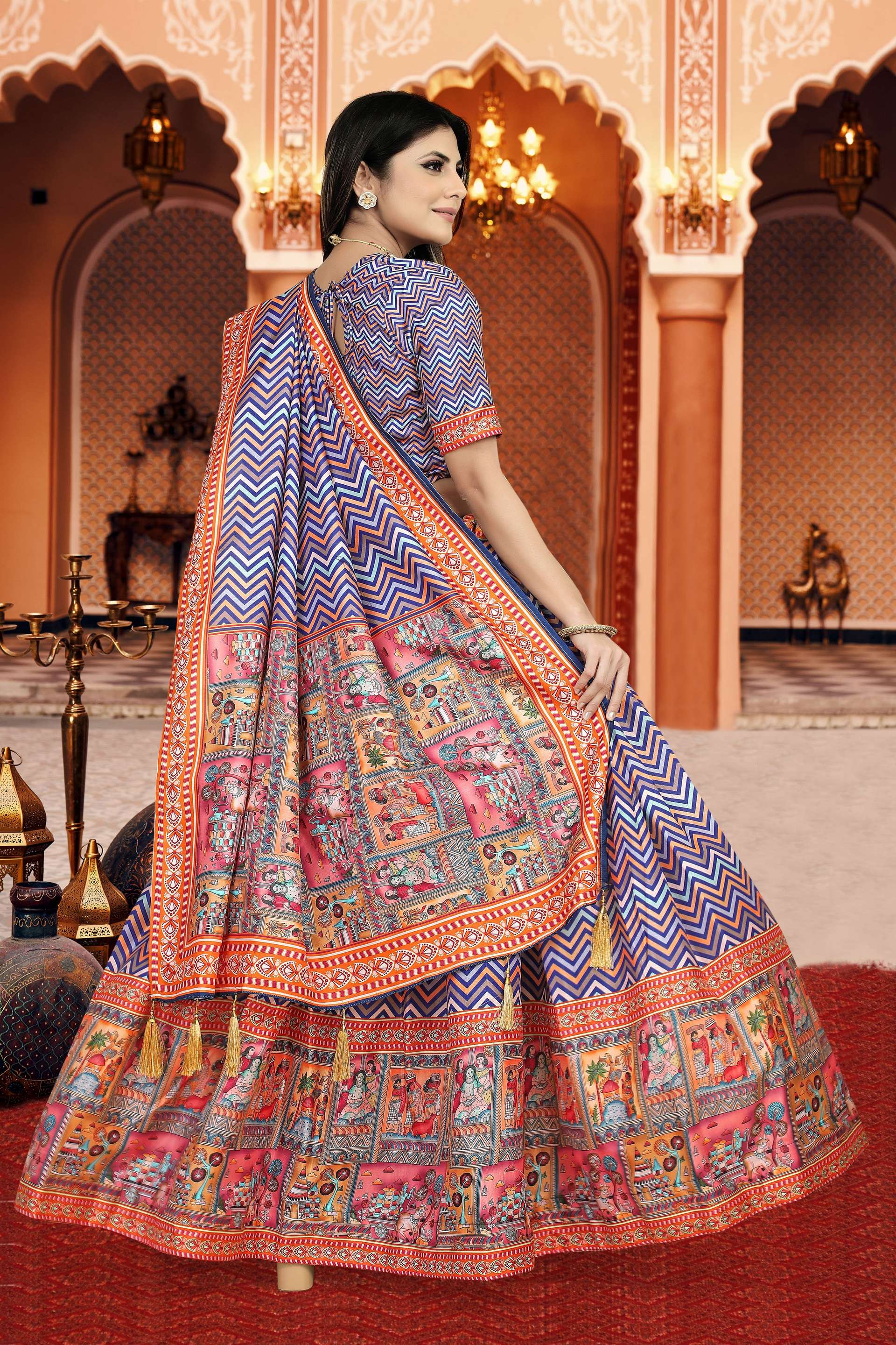 Sonakshi Women's Multicolor Dola Silk Digital Printed Lehenga Choli With Dupatta | Grocsy