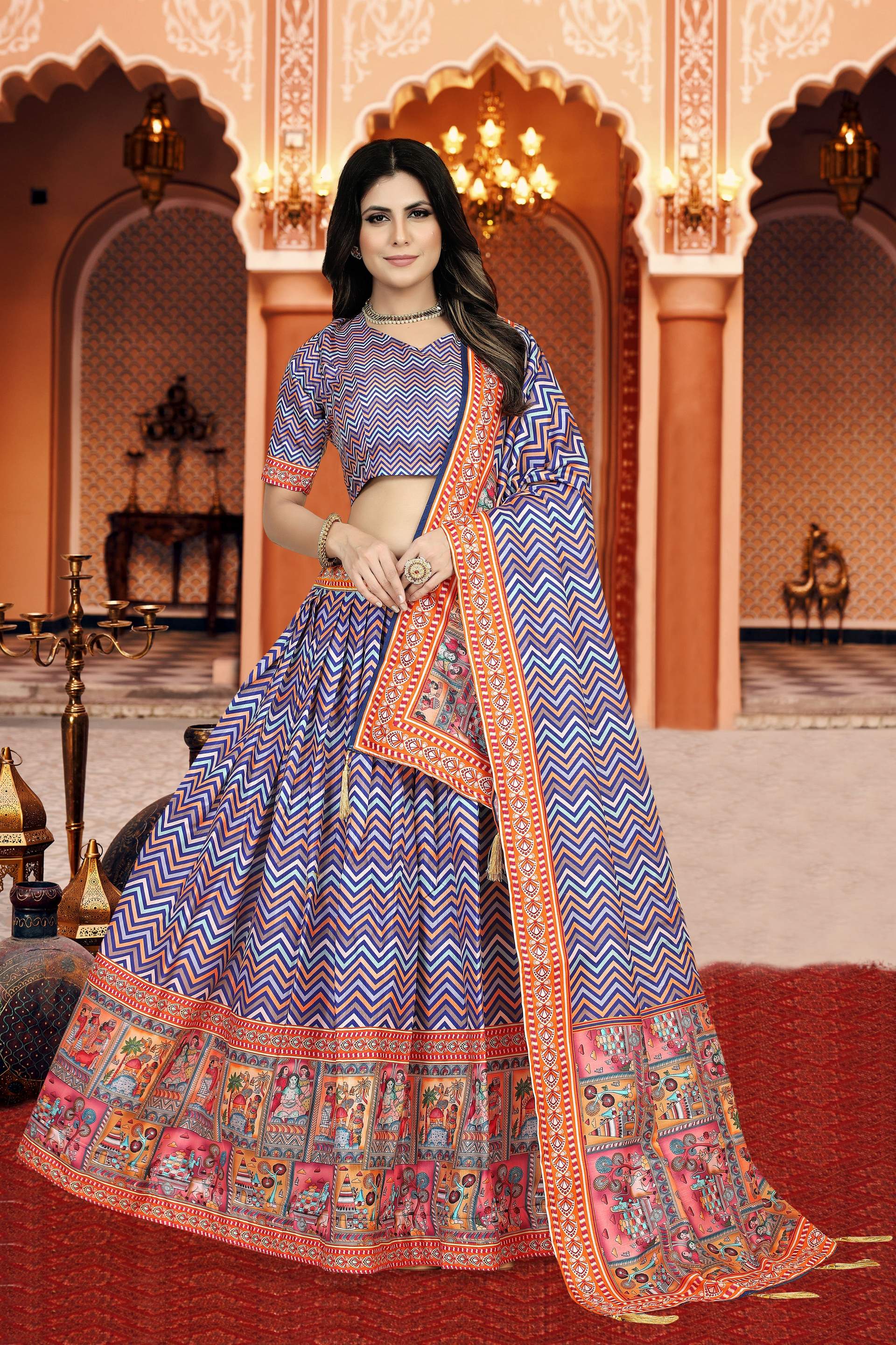 Sonakshi Women's Multicolor Dola Silk Digital Printed Lehenga Choli With Dupatta | Grocsy