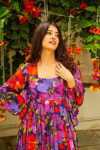 Sonakshi Women's Multicolor Georgette Digital Print Full Round Flair Anarkali Gown Set | Grocsy