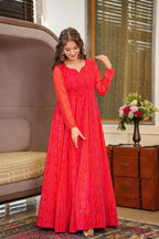 Sonakshi Women's Rani Georgette Digital Print Full Round Flair Anarkali Gown Set | Grocsy