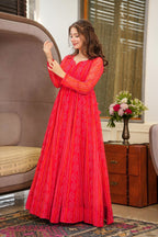Sonakshi Women's Rani Georgette Digital Print Full Round Flair Anarkali Gown Set | Grocsy