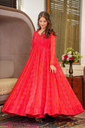 Sonakshi Women's Rani Georgette Digital Print Full Round Flair Anarkali Gown Set | Grocsy