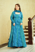Sonakshi Women's Blue Georgette Digital Print Full Round Flair Anarkali Gown Set With Dupatta | Grocsy