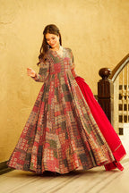 Sonakshi Women's Multicolor Rayon Digital Print Full Round Flair Anarkali Gown Set With Dupatta | Grocsy