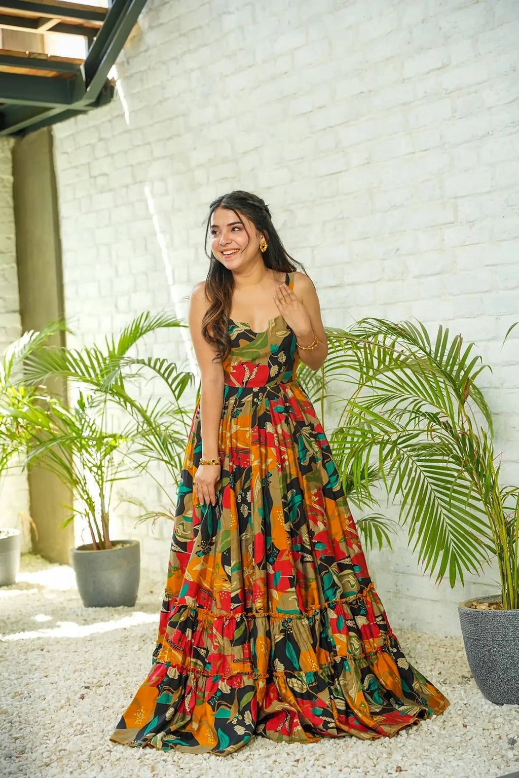 Sonakshi Women's Multicolor Rayon Digital Print Full Round Flair Anarkali Gown Set | Grocsy