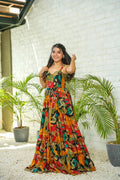 Sonakshi Women's Multicolor Rayon Digital Print Full Round Flair Anarkali Gown Set | Grocsy