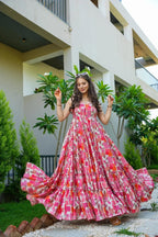 Sonakshi Women's Babypink Rayon Digital Print Full Round Flair Anarkali Gown Set | Grocsy
