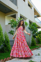 Sonakshi Women's Babypink Rayon Digital Print Full Round Flair Anarkali Gown Set | Grocsy