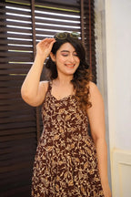 Sonakshi Women's Brown Rayon Digital Print Full Round Flair Anarkali Gown Set | Grocsy
