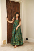 Sonakshi Women's Green Rayon Digital Print Full Round Flair Anarkali Gown Set | Grocsy