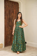 Sonakshi Women's Green Rayon Digital Print Full Round Flair Anarkali Gown Set | Grocsy