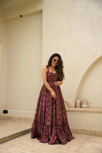 Sonakshi Women's Purple Rayon Digital Print Full Round Flair Anarkali Gown Set | Grocsy