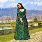 Sonakshi Women's Green Rayon Digital Print Full Round Flair Anarkali Gown Set With Dupatta | Grocsy