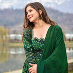Sonakshi Women's Green Rayon Digital Print Full Round Flair Anarkali Gown Set With Dupatta | Grocsy