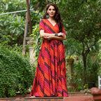 Sonakshi Women's Fenta Rayon Digital Print Full Round Flair Anarkali Gown Set | Grocsy