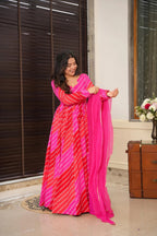 Sonakshi Women's Red Rayon Digital Print Full Round Flair Anarkali Gown Set With Dupatta | Grocsy