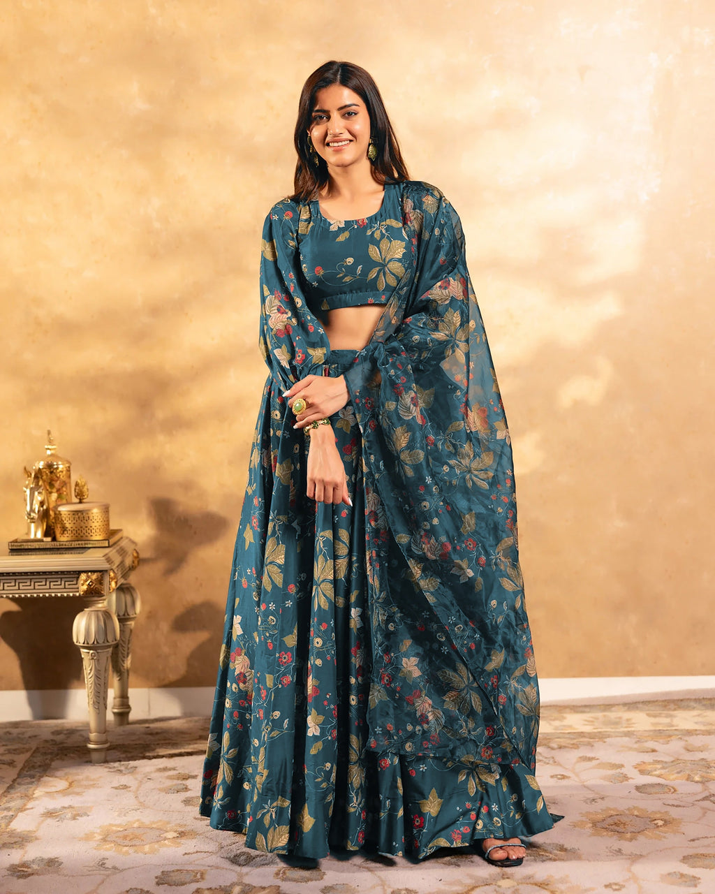 Sonakshi Women's Grey Air Tex Chinon Digital Printed Lehenga Choli With Dupatta | Grocsy