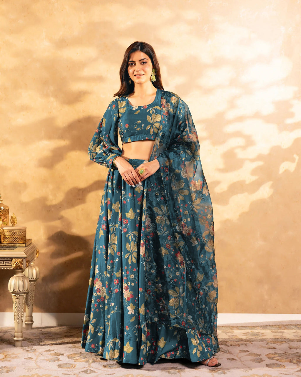 Sonakshi Women's Grey Air Tex Chinon Digital Printed Lehenga Choli With Dupatta | Grocsy