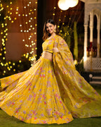 Sonakshi Women's Yellow Air Tex Chinon Digital Printed Lehenga Choli With Dupatta | Grocsy