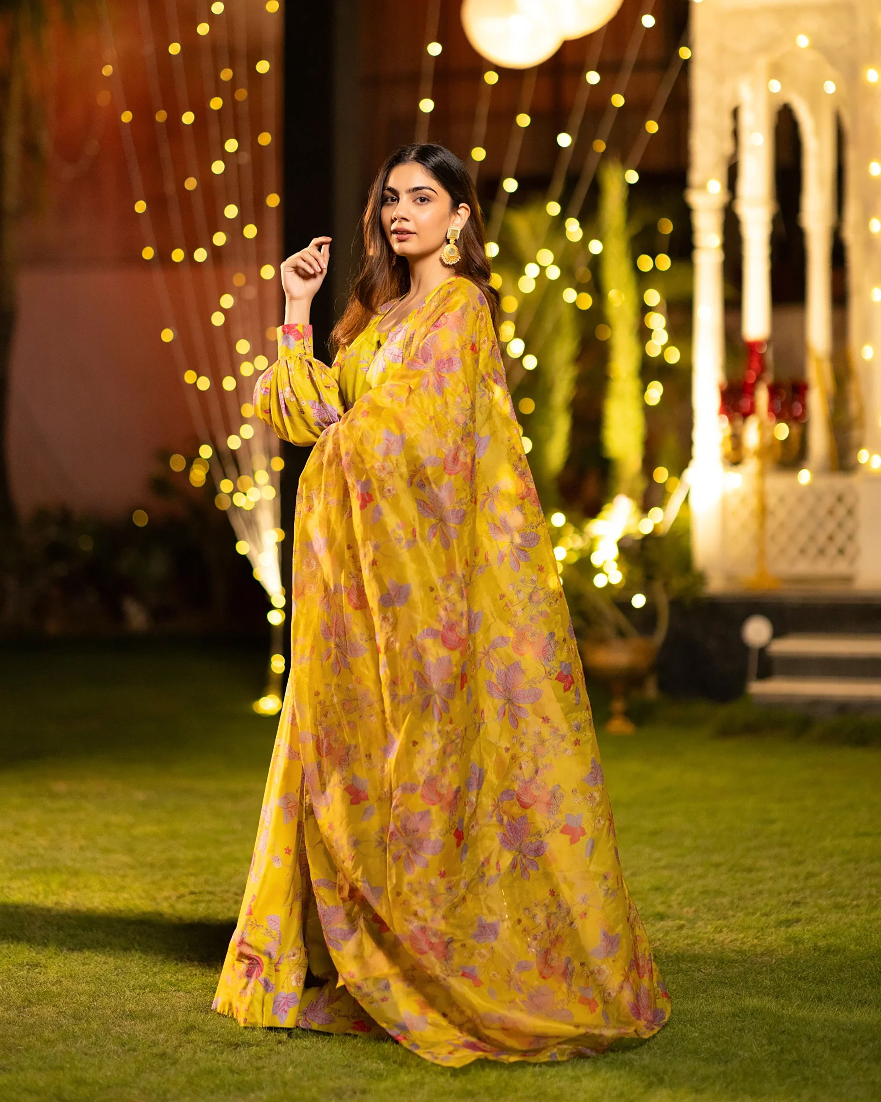 Sonakshi Women's Yellow Air Tex Chinon Digital Printed Lehenga Choli With Dupatta | Grocsy