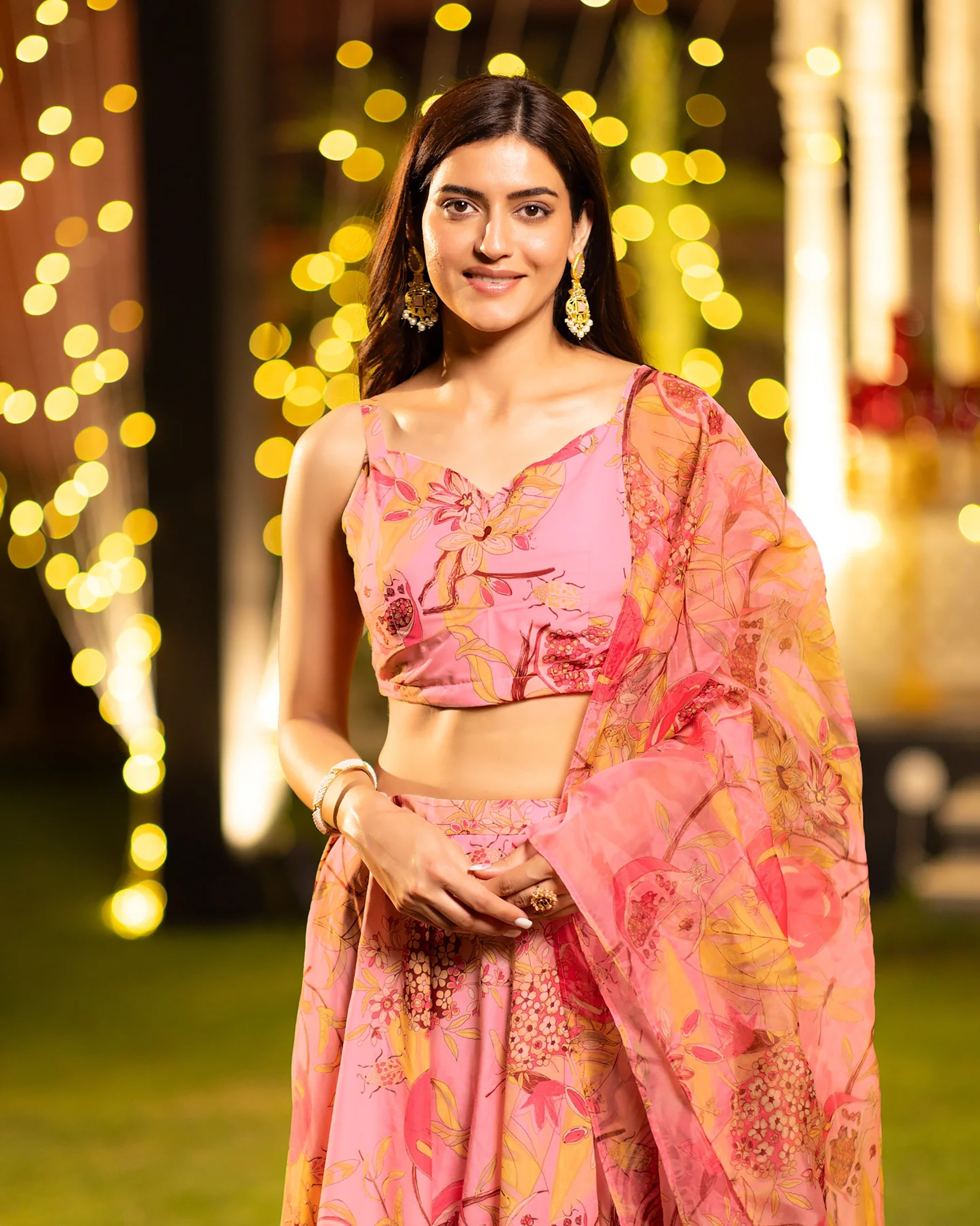 Sonakshi Women's Pink Air Tex Chinon Digital Printed Lehenga Choli With Dupatta | Grocsy