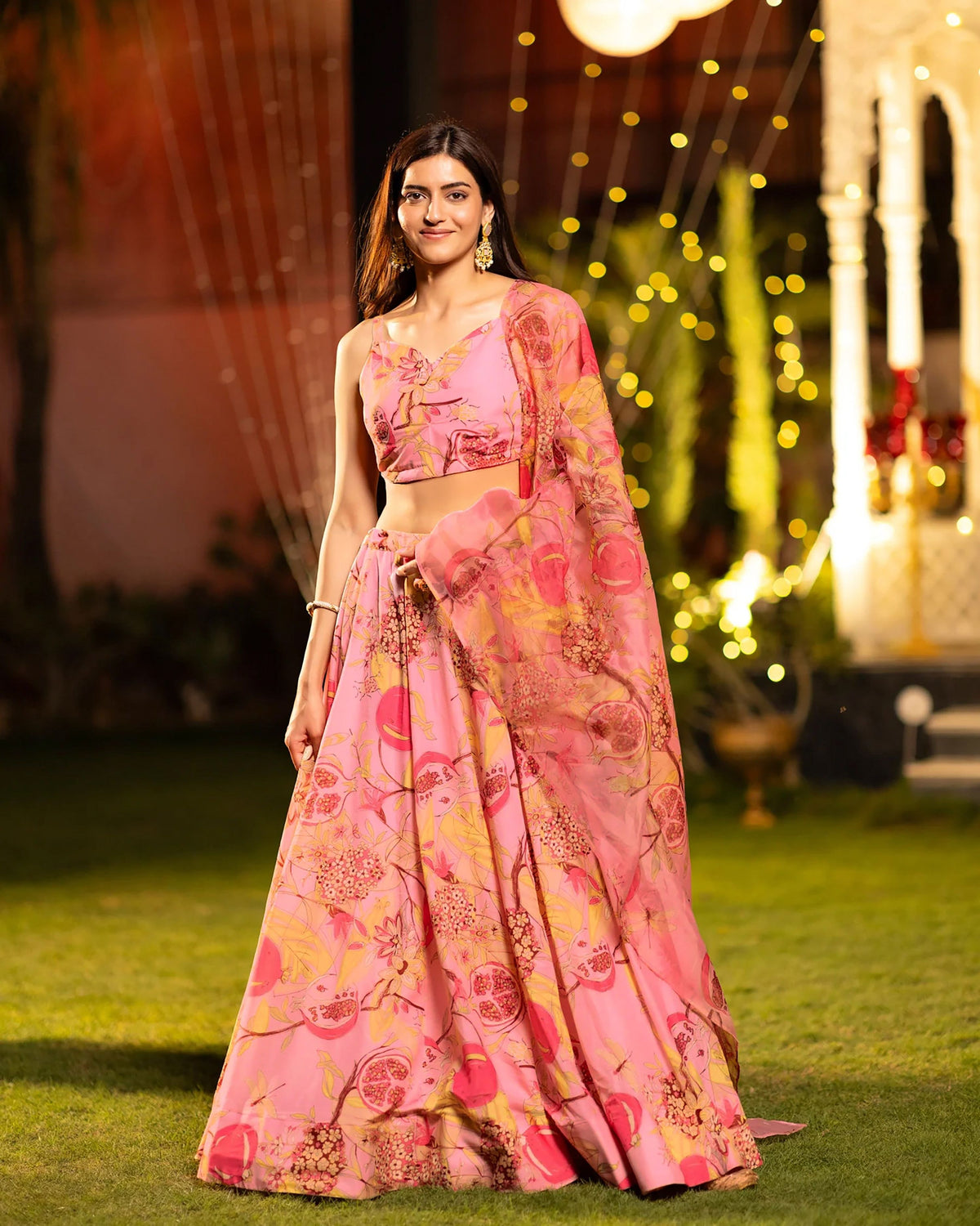 Sonakshi Women's Pink Air Tex Chinon Digital Printed Lehenga Choli With Dupatta | Grocsy