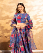 Sonakshi Women's Blue Air Tex Chinon Digital Printed Lehenga Choli With Dupatta | Grocsy