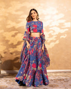 Sonakshi Women's Blue Air Tex Chinon Digital Printed Lehenga Choli With Dupatta | Grocsy