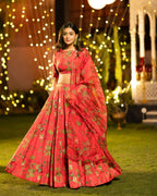 Sonakshi Women's Red Air Tex Chinon Digital Printed Lehenga Choli With Dupatta | Grocsy