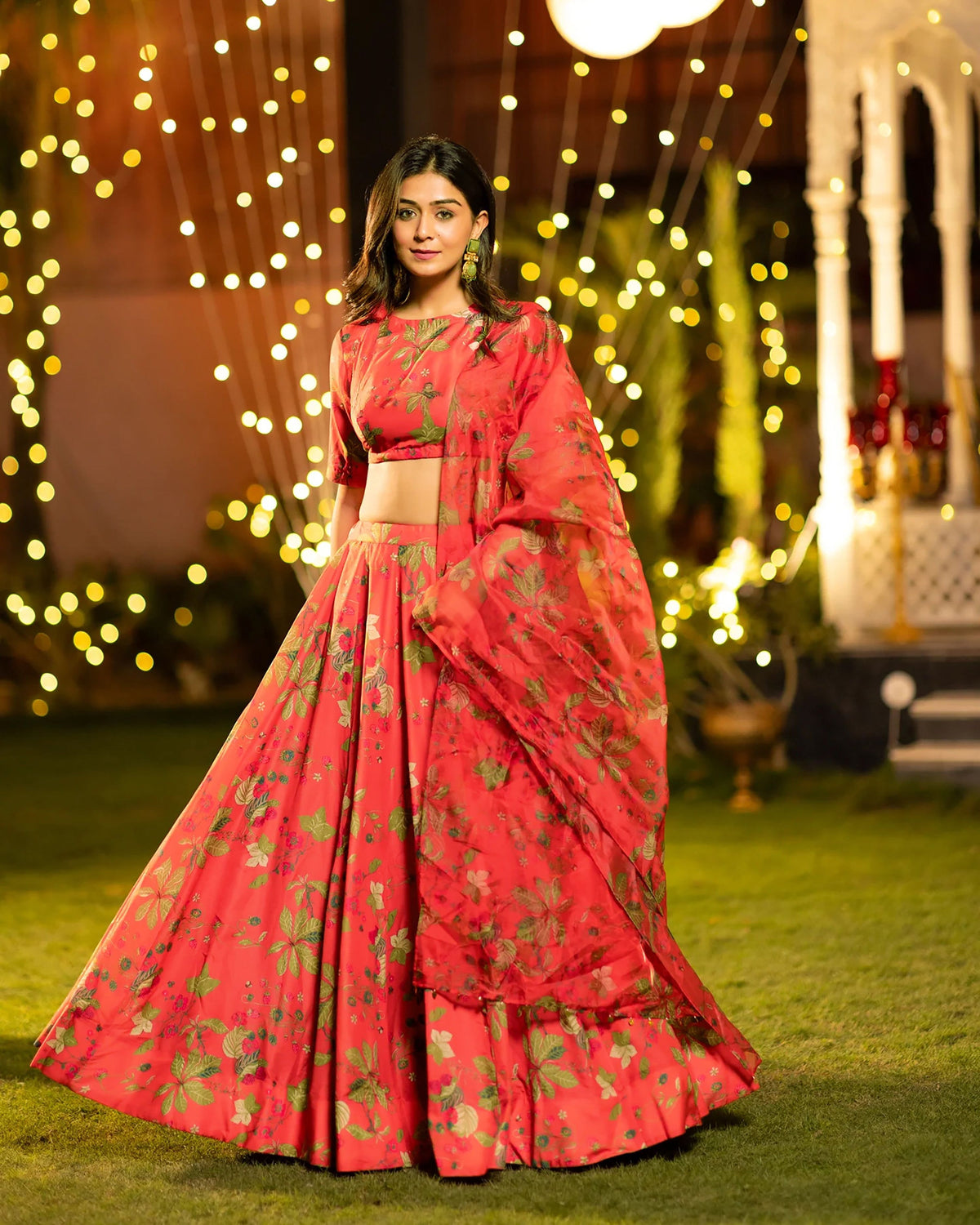 Sonakshi Women's Red Air Tex Chinon Digital Printed Lehenga Choli With Dupatta | Grocsy