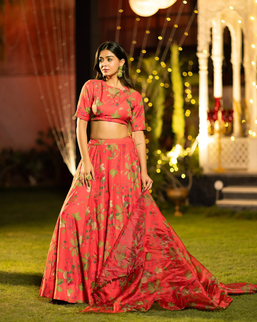 Sonakshi Women's Red Air Tex Chinon Digital Printed Lehenga Choli With Dupatta | Grocsy