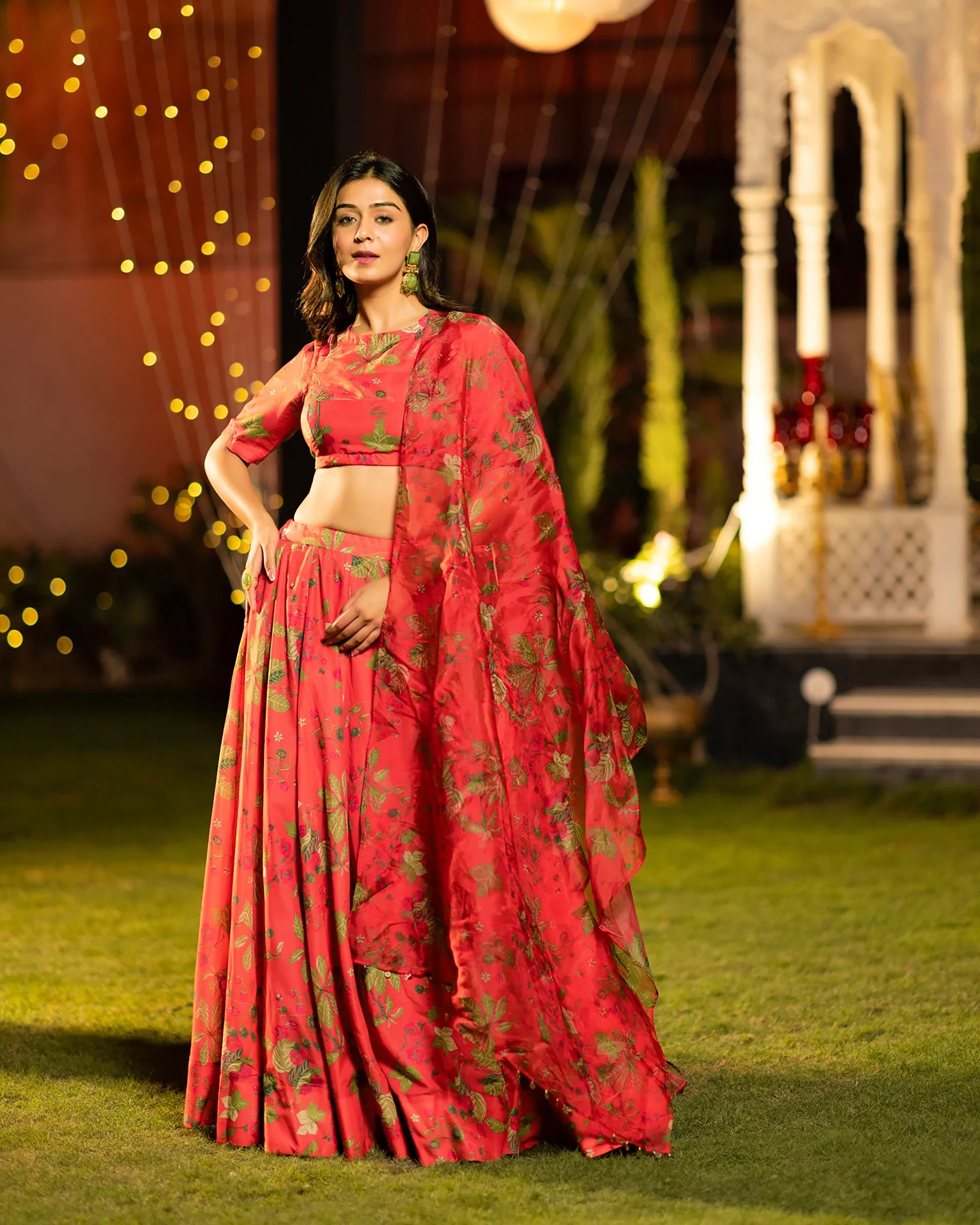Sonakshi Women's Red Air Tex Chinon Digital Printed Lehenga Choli With Dupatta | Grocsy