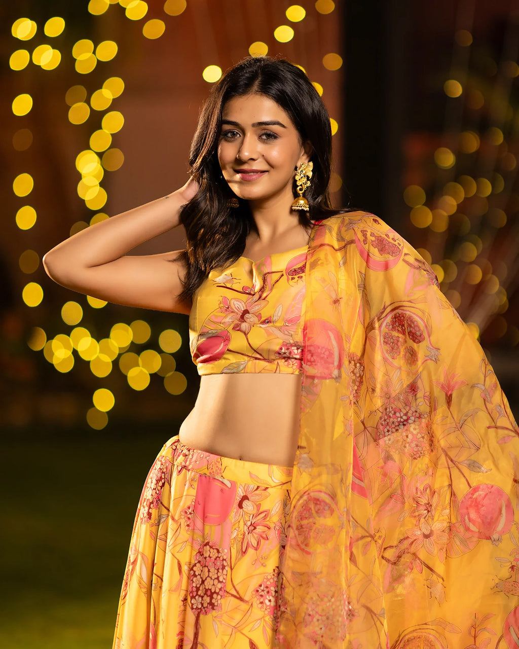 Sonakshi Women's Yellow Air Tex Chinon Digital Printed Lehenga Choli With Dupatta | Grocsy