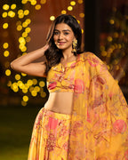 Sonakshi Women's Yellow Air Tex Chinon Digital Printed Lehenga Choli With Dupatta | Grocsy