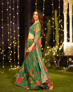 Sonakshi Women's Green Air Tex Chinon Digital Printed Lehenga Choli With Shrug | Grocsy