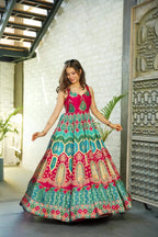Sonakshi Women's Rani Silk Digital Print Full Round Flair Anarkali Gown Set With Dupatta | Grocsy