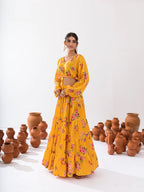 Sonakshi Women's Yellow Air Tex Chinon Digital Printed Lehenga Choli | Grocsy