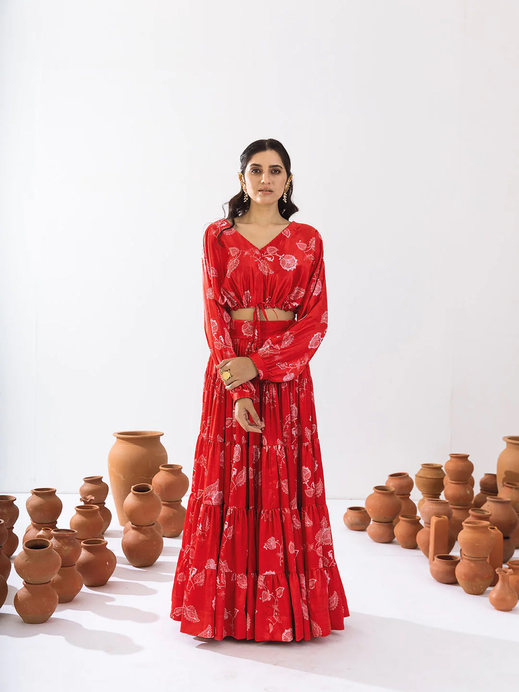 Sonakshi Women's Red Air Tex Chinon Digital Printed Lehenga Choli | Grocsy