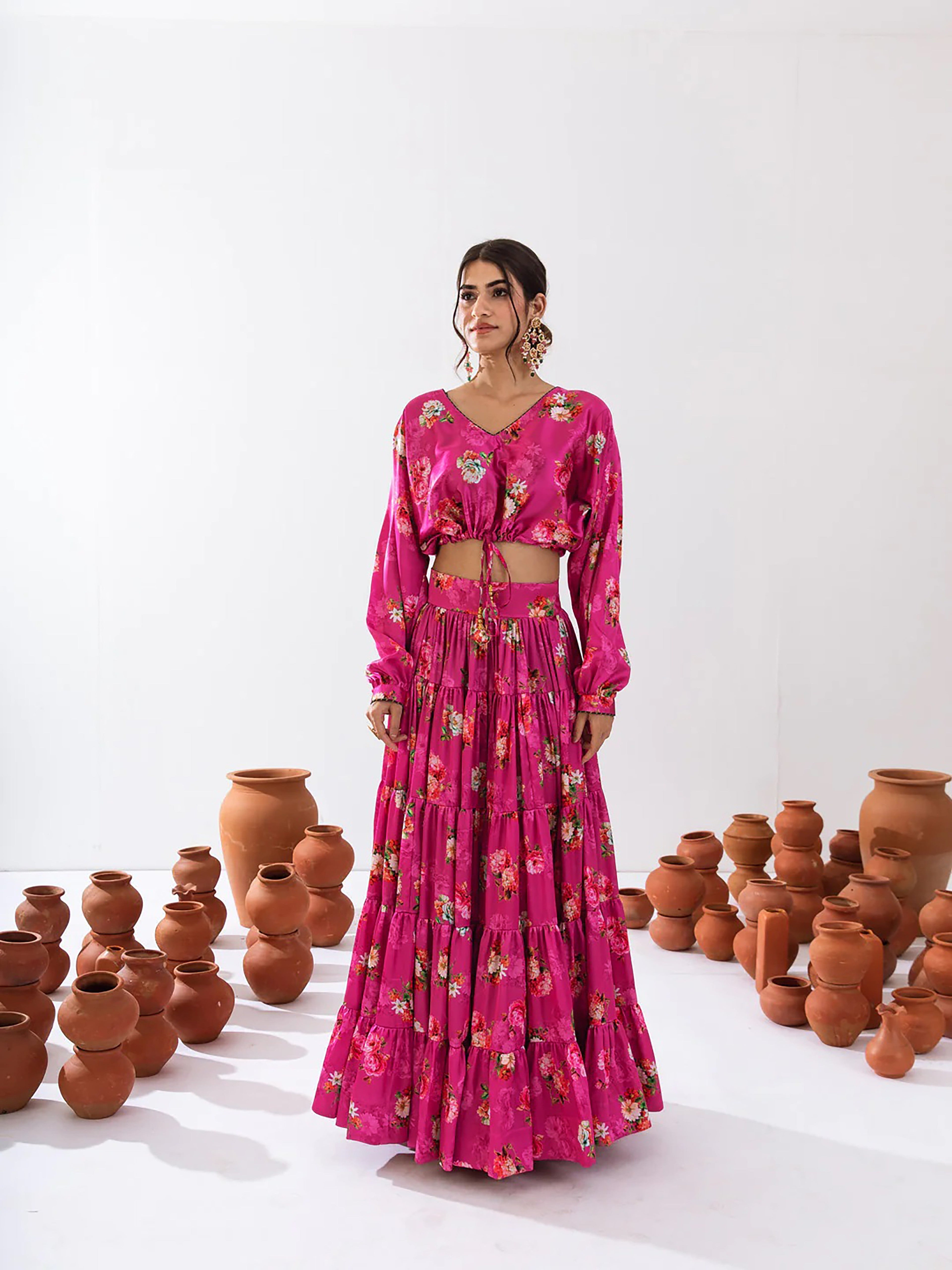 Sonakshi Women's Magenta Air Tex Chinon Digital Printed Lehenga Choli | Grocsy