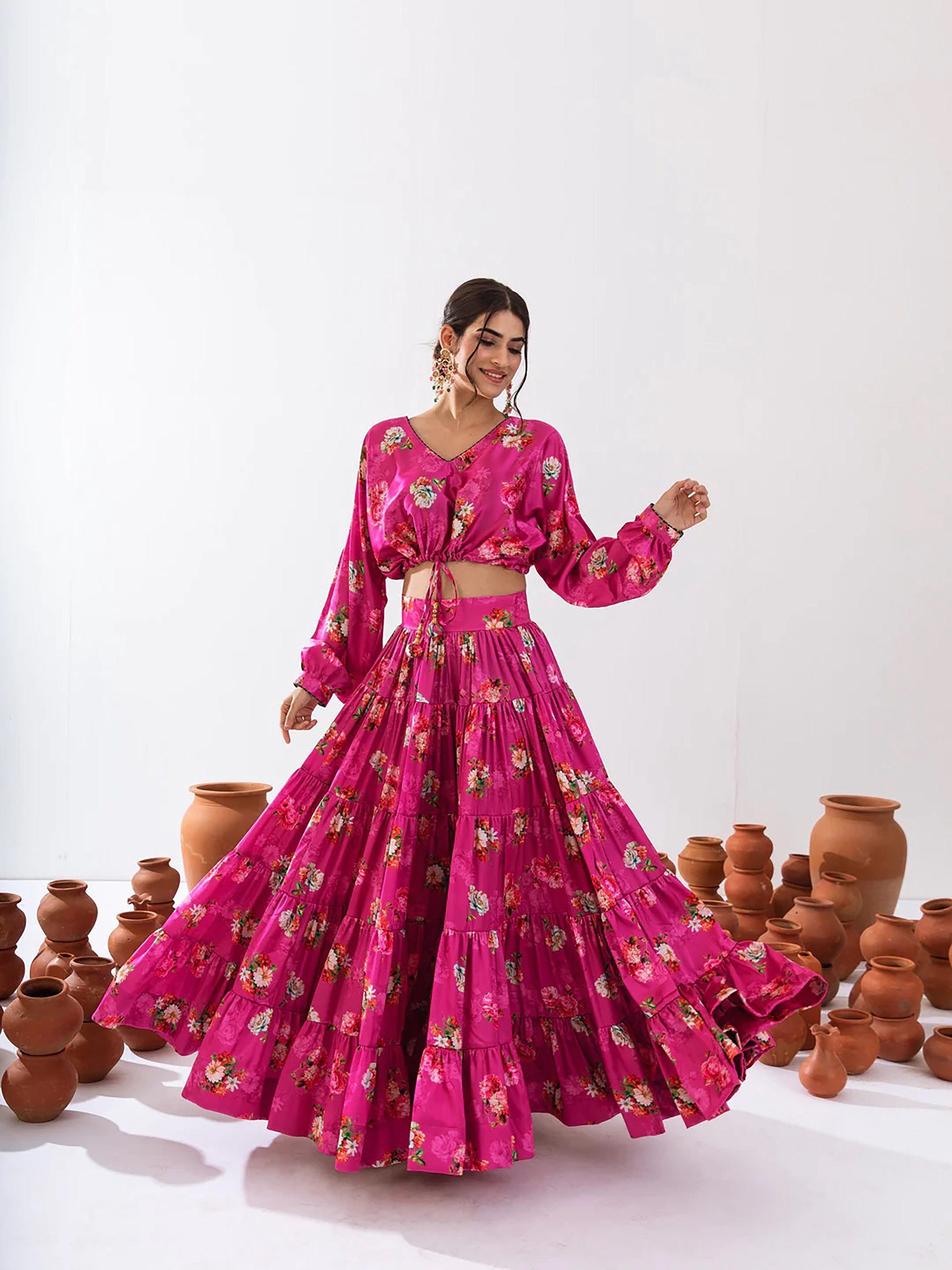 Sonakshi Women's Magenta Air Tex Chinon Digital Printed Lehenga Choli | Grocsy
