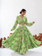 Sonakshi Women's Pista Air Tex Chinon Digital Printed Lehenga Choli | Grocsy
