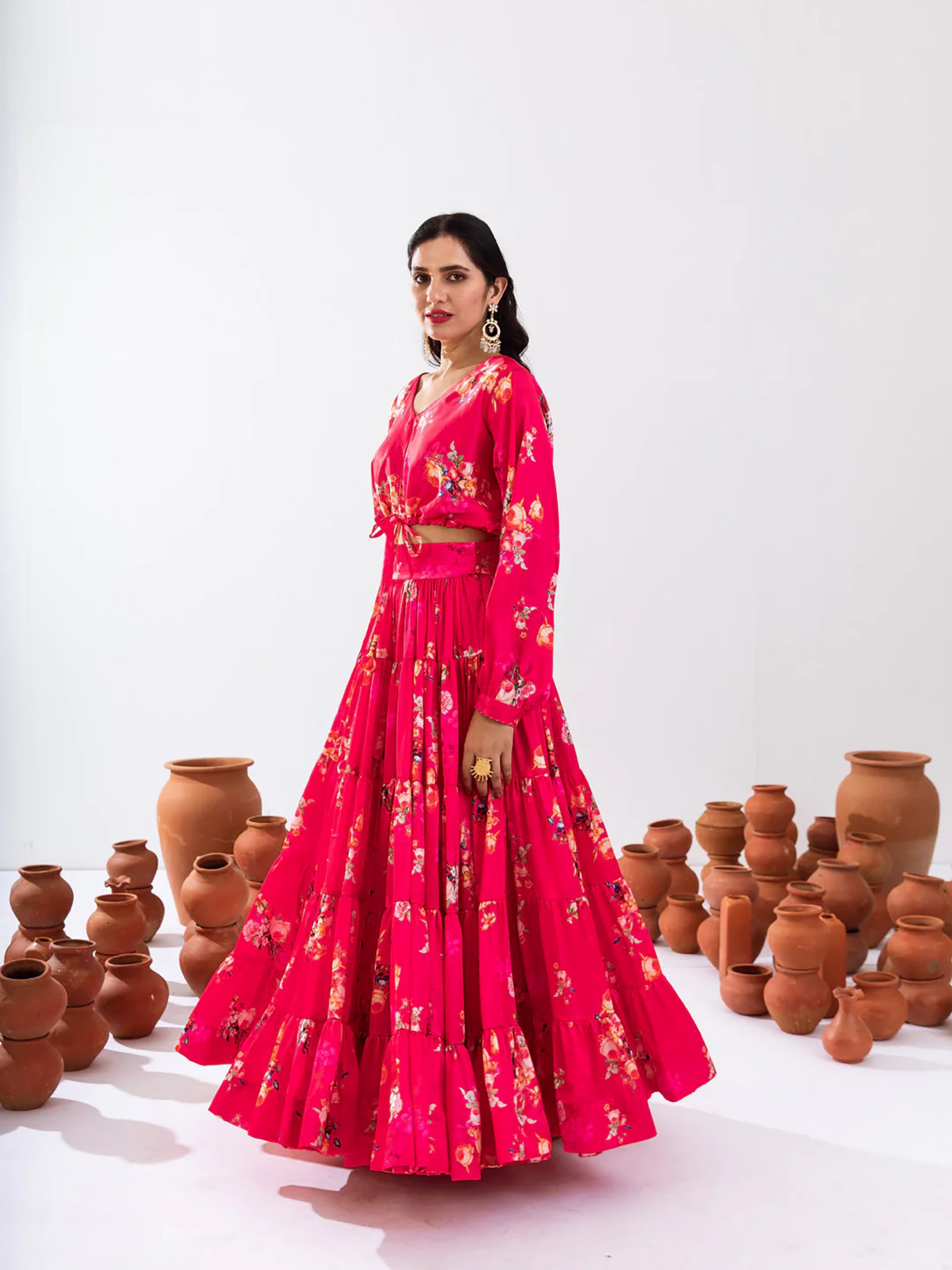 Sonakshi Women's Rani Air Tex Chinon Digital Printed Lehenga Choli | Grocsy