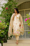 Sonakshi Women's Cream Viscose Assam Silk Embroidered Beads Kurta Set with Dupatta | Grocsy